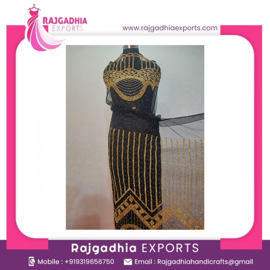 Women's Summer Inspired African Clothing Silk Beaded George Designs Dress and Indian George Wrapper with Headtie for Adults