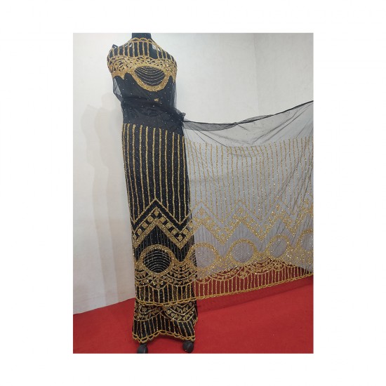 Women's Summer Inspired African Clothing Silk Beaded George Designs Dress and Indian George Wrapper with Headtie for Adults