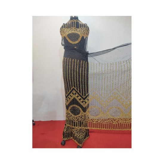 Women's Summer Inspired African Clothing Silk Beaded George Designs Dress and Indian George Wrapper with Headtie for Adults