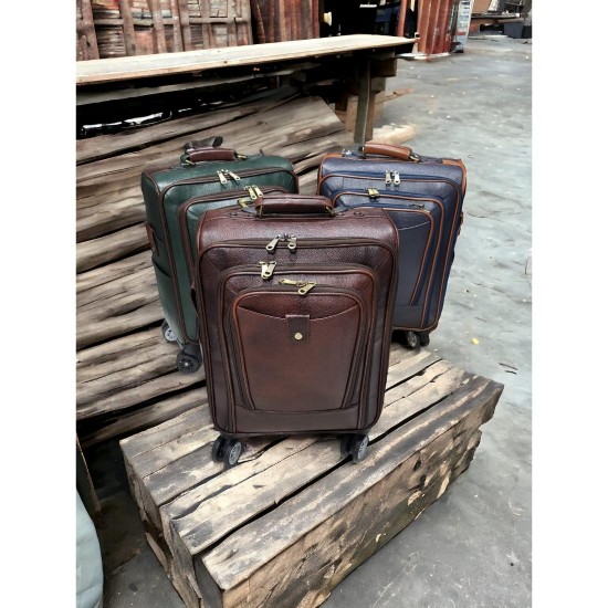 Nice Quality Genuine Leather Trolley Bag Fashion Travelling Handbag with Movable Trolley Ready Stock Natural Finished