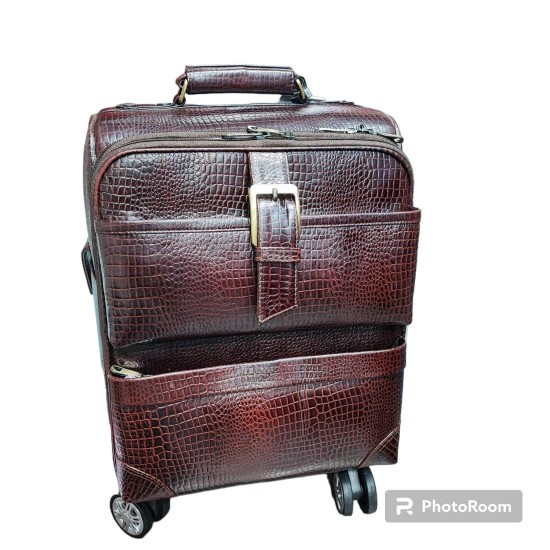 Nice Quality Genuine Leather Trolley Bag Fashion Travelling Handbag with Movable Trolley Ready Stock Natural Finished