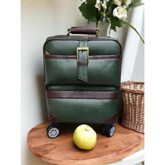 Nice Quality Genuine Leather Trolley Bag Fashion Travelling Handbag with Movable Trolley Ready Stock Natural Finished