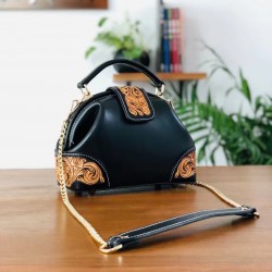 Genuine Leather Carved Flower Western Crossbody Purse Handmade Bags Dumpling Bag Body Bag for Women