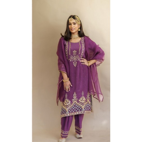 NEW--BEAUTIFUL KURTA,PANT & DUPATTA CASUAL DRESS WITH EMBELLISHED BEAUTIFUL ZARI ZARDOZI EMBROIDERY WORK for PARTY-WEAR =2024