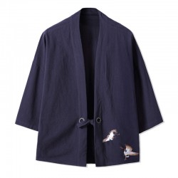 Crane Embroidery Haori Kimono Harajuku Japanese Style Plus Size Men Samurai Thermal Costume Asian Clothes Cardigan Women Jacket
