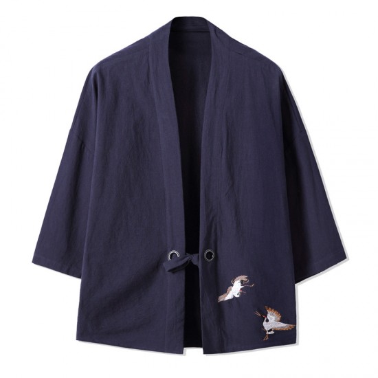 Crane Embroidery Haori Kimono Harajuku Japanese Style Plus Size Men Samurai Thermal Costume Asian Clothes Cardigan Women Jacket