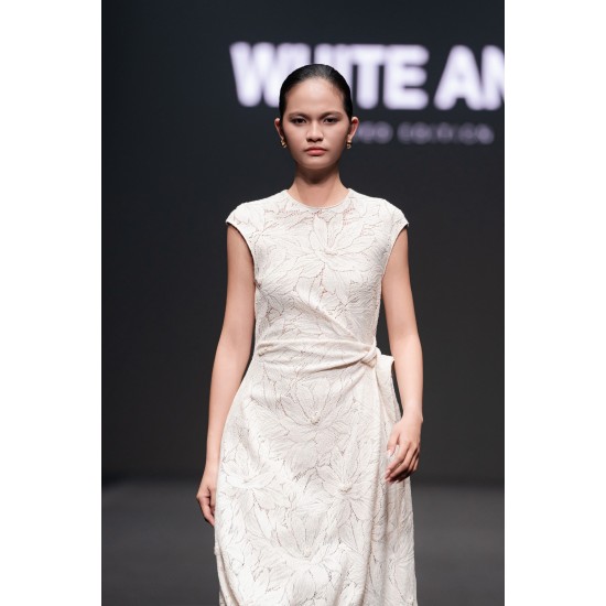 Formal Style Women'S Dresses Back Zipper Nella Emb Lace Draped Midi Dress Organic Cotton Flower Lace Clothes for Women Whiteant