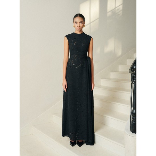 Formal Style Women'S Dresses Back Zipper Nella Emb Lace Draped Midi Dress Organic Cotton Flower Lace Clothes for Women Whiteant