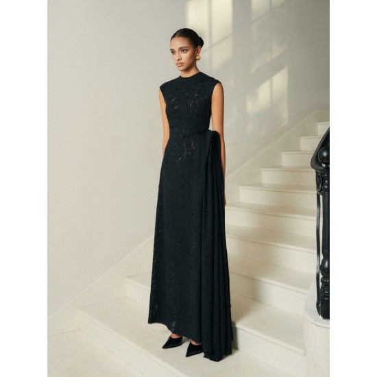 Formal Style Women'S Dresses Back Zipper Nella Emb Lace Draped Midi Dress Organic Cotton Flower Lace Clothes for Women Whiteant