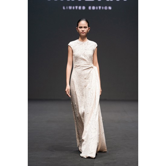 Quick-Dry Women'S Dresses Side Drape Nella Emb Lace Draped Midi Dress Eco-Friendly Fabric Woman Clothes Whiteant Made in Vietnam