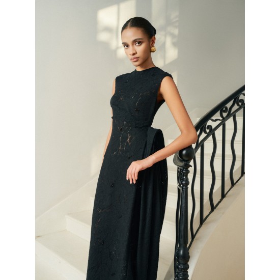 Sweet Style Dresses for Ladies Side Drape Nella Emb Lace Draped Midi Dress 64%Cotton 36%Polyester Clothes for Women Whiteant