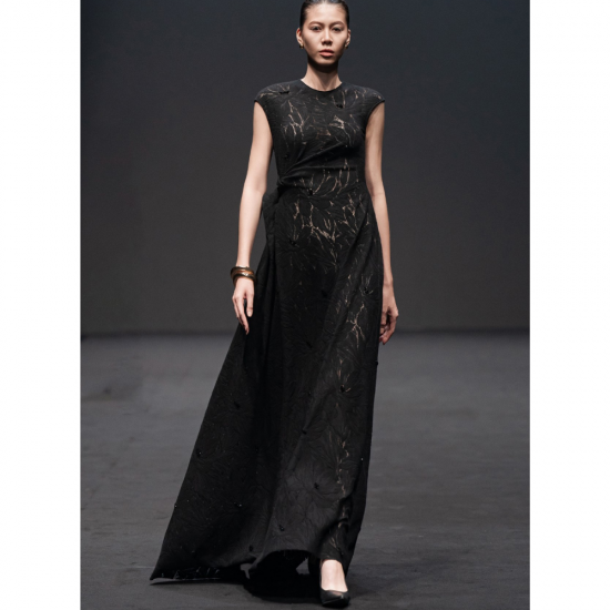 High-End Fashion Dresses Women Midi Shape Nella Emb Lace Draped Midi Dress High-Quality Clothes Women Whiteant Local Brand
