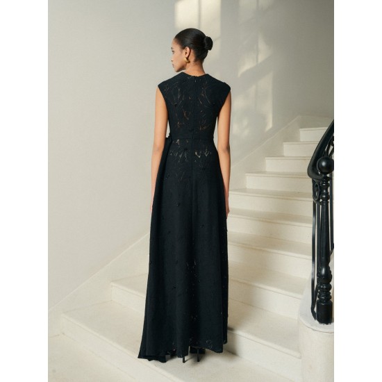 High-End Fashion Dresses Women Midi Shape Nella Emb Lace Draped Midi Dress High-Quality Clothes Women Whiteant Local Brand