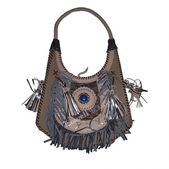 Boho Tribal Leather Banjara Shoulder Bag with Suede Fringe Handcrafted Ethnic Style for Women