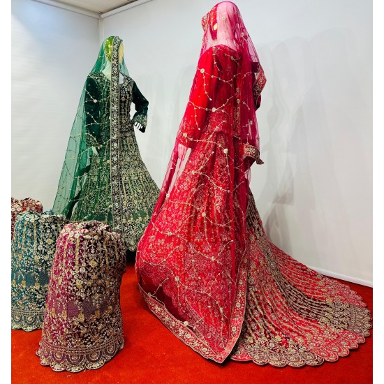 Heavy Work Velvet Crop Top Lehenga with Sparkling Jarkan Stone & Big Trail Rich Wedding Wear from Mahamantra Series