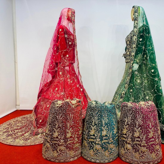 Velvet Crop Top Lehenga Choli with Heavy Work & Jarkan Shine Mahamantra Wedding Edit in 5 Regal Colors Net Fabric