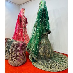 Velvet Crop Top Lehenga Choli with Heavy Work & Jarkan Shine Mahamantra Wedding Edit in 5 Regal Colors Net Fabric