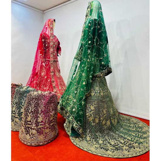 Velvet Crop Top Lehenga Choli with Heavy Work & Jarkan Shine Mahamantra Wedding Edit in 5 Regal Colors Net Fabric