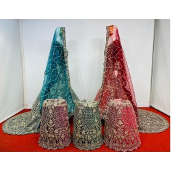 Full Heavy Work Velvet Lehenga with Crop Trail Cut & Sparkling Jarkan Stones 2025 Designer Bridal Must-Have