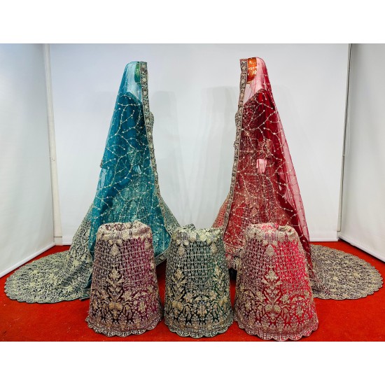 Full Heavy Work Velvet Lehenga with Crop Trail Cut & Sparkling Jarkan Stones 2025 Designer Bridal Must-Have