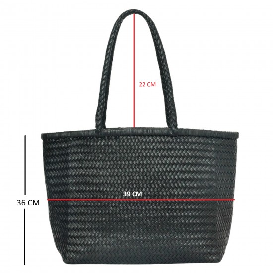 Fashion Casual Lady Genuine Leather Hand Woven Design Shoulder Bag Commute Tote Bag Berry Bag Genuine Leather Shoulder Handbags