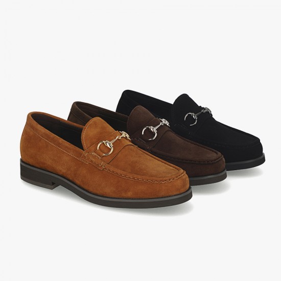 Men's Cowhide Horsebit Suede Loafers 2.8cm Comfort Walking Style Shoes (LCMD22U439)