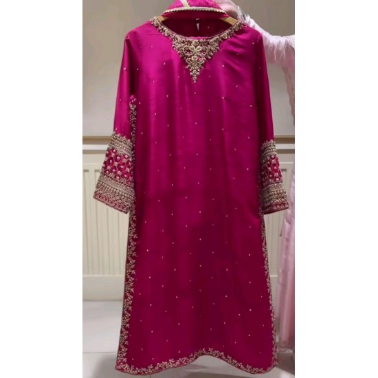 2025@Women's Indian/Pakistani Kurta, Salwar & Dupatta Dress with Embellished Stone, Resham, Pearl, Crystal Glass Beads Zari work