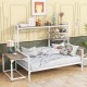White Twin Size Metal Daybed with Movable Desk Grid Shelves Clothes Hanger