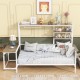 White Twin Size Metal Daybed with Movable Desk Grid Shelves Clothes Hanger