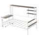 White Twin Size Metal Daybed with Movable Desk Grid Shelves Clothes Hanger