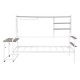 White Twin Size Metal Daybed with Movable Desk Grid Shelves Clothes Hanger