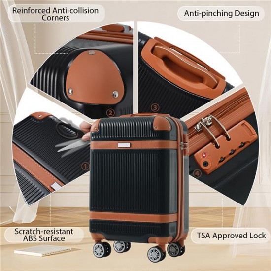 Hardshell Luggage Sets 3 Piece Carry-on Suitcase Double Spinner Wheels with TSA Lock, Weekender Duffel Bag, Toiletry Bag (20in)