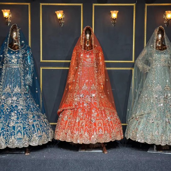 New Design Gown Lehenga Choli with Full Heavy Hand Work and Sparkling Jarkan Stones Perfect for Bridal Occasions