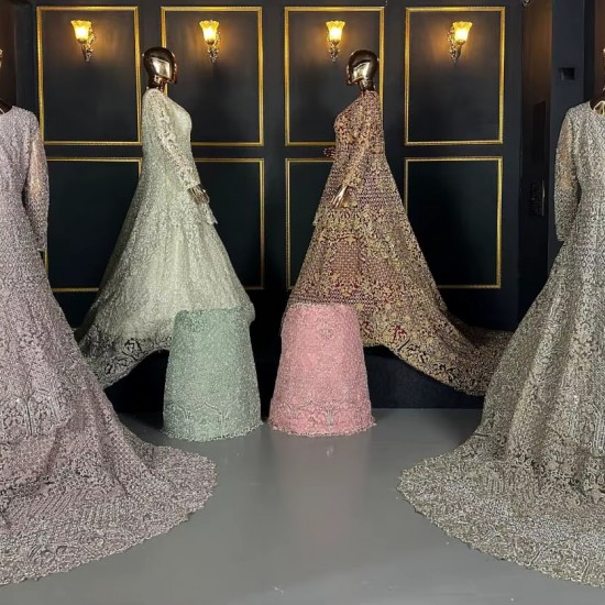 Designer Long Trail Lehenga Choli in Net Fabric with Full Heavy Work Taaj Look and Sparkling Jarkan Stone Embellishments