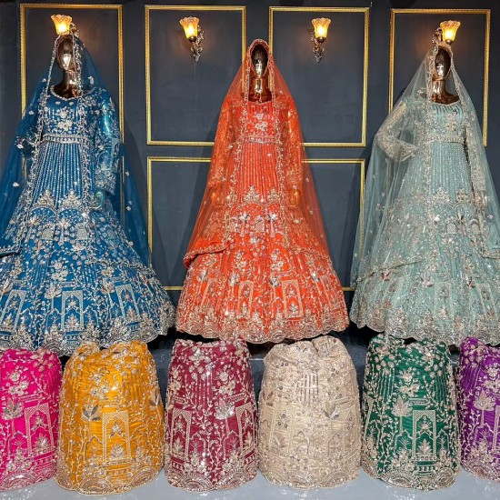 Heavy Work Gown Lehenga Choli with Full Jarkan Stone Detailing and Handcrafted Design Perfect for Weddings