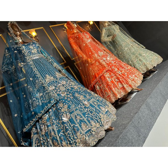 New Gown Design Lehenga Choli with Full Heavy Work and Sparkling Jarkan Stones in Premium Bridal Fabric
