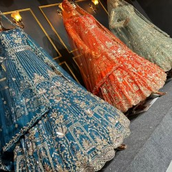 Designer Gown Lehenga Choli with Full Heavy Work and Beautiful Jarkan Stones Ideal for Bridal and Party Wear