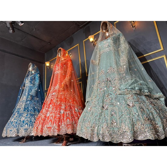 Designer Gown Lehenga Choli with Full Heavy Work and Beautiful Jarkan Stones Ideal for Bridal and Party Wear