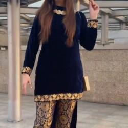 Beautiful Design 2024 Party-Wear Kurta Pant Zari Embroidery Brocade Lace Button Decor Short-Long Natural Waist Weddings Parties