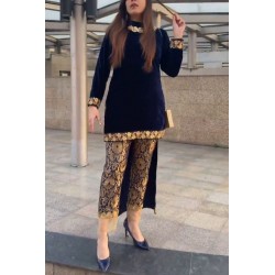 Beautiful Design 2024 Party-Wear Kurta Pant Zari Embroidery Brocade Lace Button Decor Short-Long Natural Waist Weddings Parties