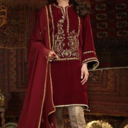 2023 New Indian and Pakistani Designer Embroidery Work on Velvet Kurta Brocade Pant Lace Button Decorated Party/Wedding Wear