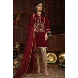 2023 New Indian and Pakistani Designer Embroidery Work on Velvet Kurta Brocade Pant Lace Button Decorated Party/Wedding Wear