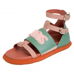 Top Quality Made in Italy Leather Two Tones Light Pink and Tiffany Color Comfortable Flat Shoes Fashion Sandals
