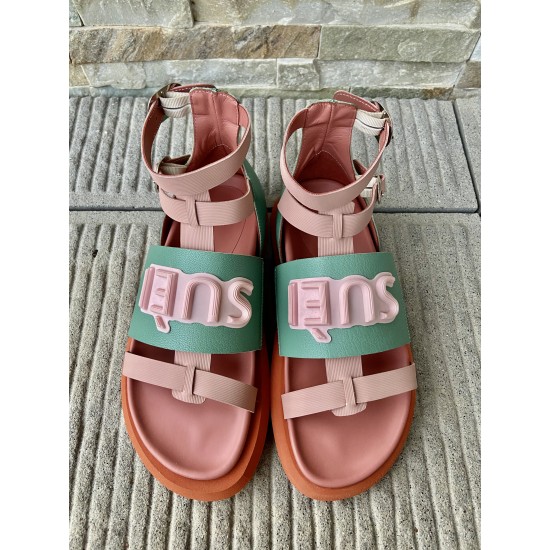 Top Quality Made in Italy Leather Two Tones Light Pink and Tiffany Color Comfortable Flat Shoes Fashion Sandals