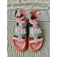 Top Quality Made in Italy Leather Two Tones Light Pink and Tiffany Color Comfortable Flat Shoes Fashion Sandals
