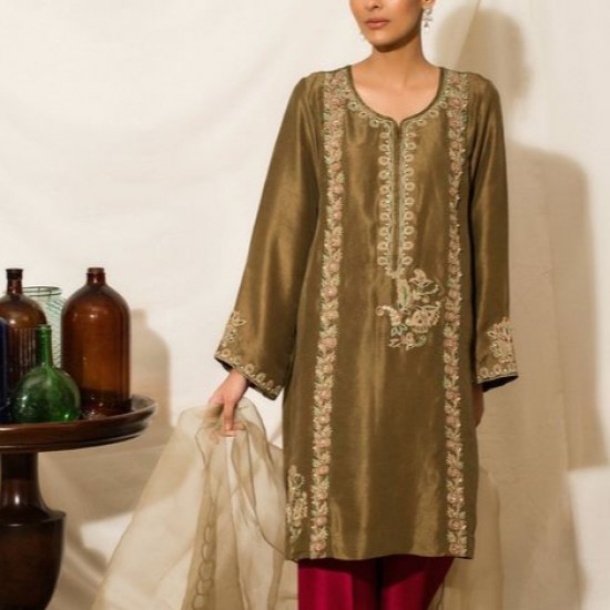 Latest Trendy Indian Pakistani Embroidery Kurta with Plazo Dress Lace and Button Details Party Wedding Wear 2025