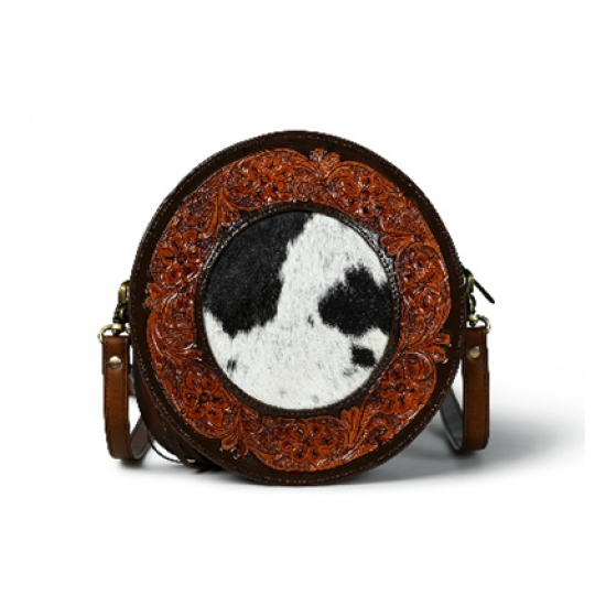 Real Leather Hair on with Hard Wax Leather Cross Body Shoulder Bags with Round Shaped for Sale  Capacity Women Tote Bag