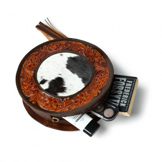 Real Leather Hair on with Hard Wax Leather Cross Body Shoulder Bags with Round Shaped for Sale  Capacity Women Tote Bag