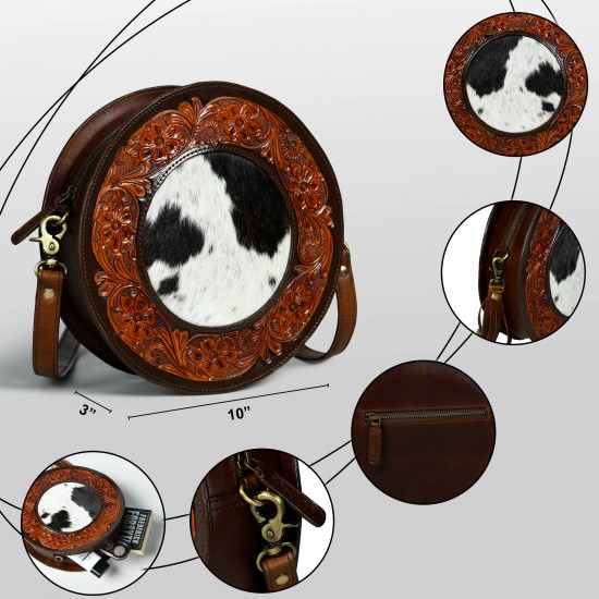 Real Leather Hair on with Hard Wax Leather Cross Body Shoulder Bags with Round Shaped for Sale  Capacity Women Tote Bag