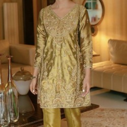Designer Indian & Pakistani Beautiful Embroidery on Straight Kurta Pant Dress Party/ Wedding Wear for 2023 Lace Button Decorated